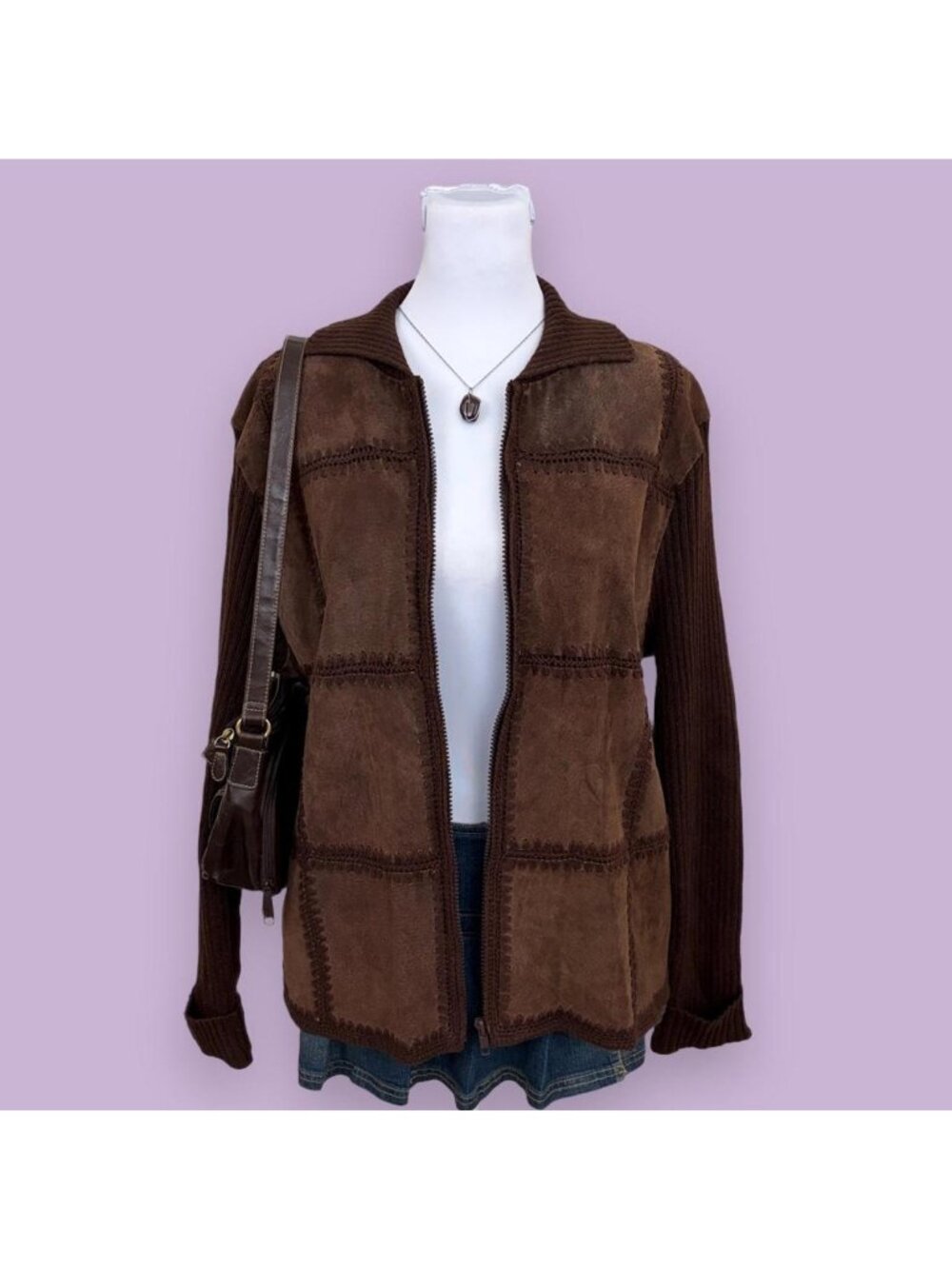 90s suede patchwork boho zip jacket